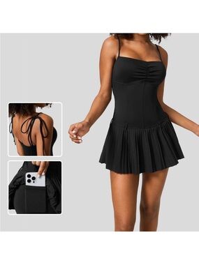 New Halara black mini dress with built in shorts pleated
